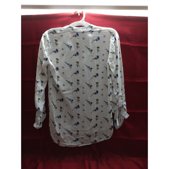 Primark Size 0 Womens Floral Long Sleeves Lightweight Blouse Print White Flower - Picture 7 of 7